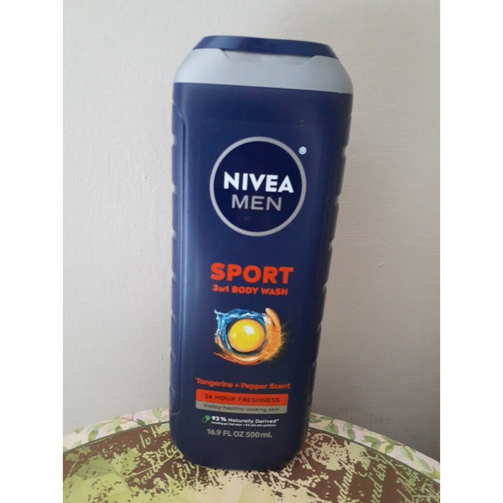 NIVEA MEN Sport 3in1 Body Wash Tangerine + Pepper 24 HR Freshness 16.9 Fl Oz